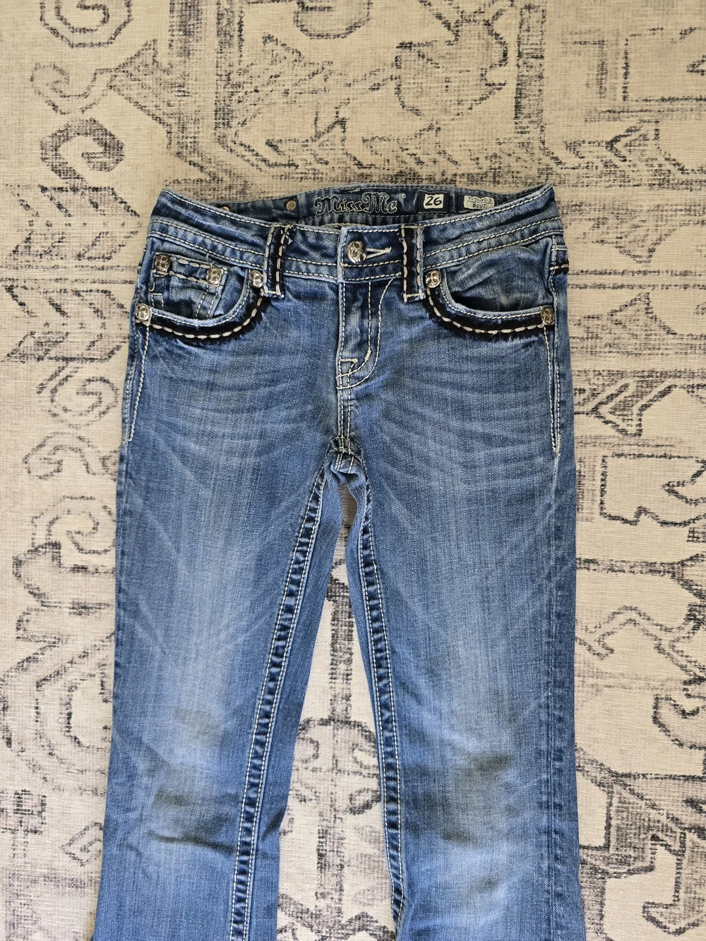 Miss Me Medium Blue Flared Jeans with Faded Detailing